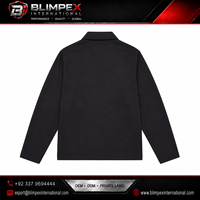 Veste bomber en toile noire pour homme BLIMPEX, écologique, coupe-vent, logo brodé, fermeture éclair sur le devant, col rabattable, coupe standard, hiver