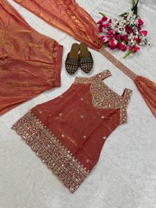 Women's Silk Salwar Kameez Set Pink Gold Embroidery Traditional Indian Wedding Wear <b>Ankle</b>-Length Regular Fit All Seasons - Product Image 5