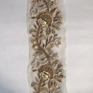 Encaje Floral Barroco 3D de Lujo, Elegante y Sexy, Bordado a Mano, con Lentejuelas Doradas y Microperlas, en Tul Transparente - Product Image 1