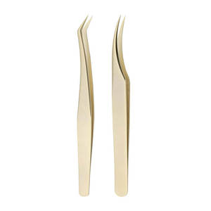 Pinzas de Acero Inoxidable Resistentes a la Corrosión para Extensión de Pestañas, Punta Fina Curva y Recta de Precisión, Textura Antideslizante, DIY - Product Image 1