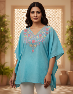 Cotton Crush Kashmiri Aari work <b>Kaftan</b> <b>Tops</b> - Product Image 6