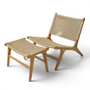 Sofás de Lujo Premium de Madera de Teca Sólida para Sala de Estar, Sillón de Respaldo Alto, Otomana, Conjunto de Sillas Tejidas a Mano con Cuerda, para Patio - Product Image 2