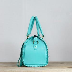 Bolso Speedy de Cuero Turquesa con Panel de Piel de Vaca, Diseño Floral Grabado, Cierre de Cremallera, Detalle de Borla, Estilo Casual - Product Image 2