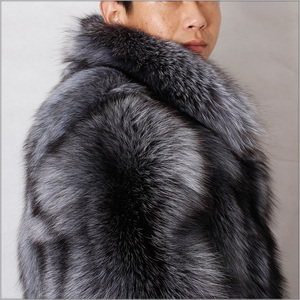 Men's Thick Waterproof Real <b>Silver</b> Fox Fur Overcoat Winter Coat - Product Image 5