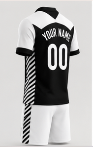 Custom V-Neck Rugby Jersey Set Black <b>White</b> Heat-Transfer Printed 3D Pattern Moisture Wicking Polyester Short Sleeve Unisex Adult - Product Image 3