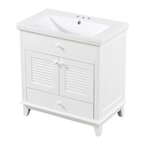 Mobile Bagno Bianco da 30 Pollici con Lavabo, Due Ante e Un Cassetto - Elegante Mobiletto per Bagno - Product Image 3