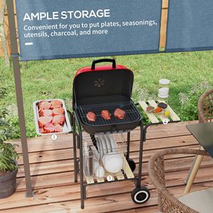 Griglia a Carbone Pieghevole in Acciaio con Ruote, Ripiani e Design Leggero per Barbecue, Picnic all'Aperto e Campeggio - Product Image 5