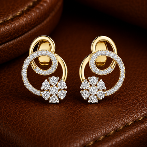 Boucles d'oreilles clous de luxe en or massif 14K avec diamants de laboratoire taille ronde, motif floral pavé, DEF VVS, pour mariée, bijoux fins, vente en gros - Product Image 2