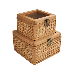 Elegant Rattan Storage Box <b>with</b> <b>Lid</b> Wicker Organizer <b>Basket</b> for Minimalist Home Decorative Storage OEM ODM factory from Vietnam - Product Image 2