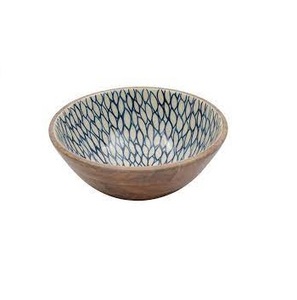 Tazón para Ensalada de Madera de Mango Ecológico con Incrustaciones de Esmalte y Patrón Cruzado, Tazones Decorativos de Madera para Frutas y Bocadillos - Product Image 1