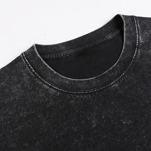 เสื้อยืดสไตล์วินเทจสำหรับทุกเพศ ผ้าคอตตอนหนา ดีไซน์ฟอกสีแบบแอซิดวอช - Product Image 5