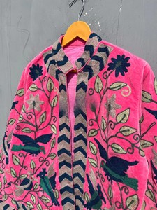 Handcrafted Pink Velvet <b>Jacket</b> with Floral and Bird Embroidery Premium Quality Ultra Soft Velvet <b>Jacket</b> At Factory Price - Product Image 3