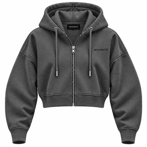 Sweat à capuche d'hiver surdimensionné et court pour femme, avec fermeture éclair, en molleton 100% coton, couleur Charcoal Premium, design personnalisé - Product Image 1