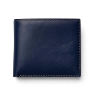 <b>Cheap</b> Price Genuine Leather Slim Fold <b>Wallet</b> Dark Blue Minimalist Style Unisex Multifunctional Short Daily Use From BD - Product Image 1