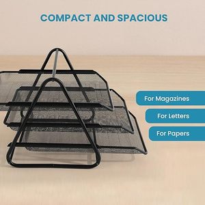 Organizadores de revistas metálicos Craft India Overseas, bandeja de malla de 3 niveles para archivos, soporte para documentos, estante de almacenamiento para oficina, color negro - Product Image 4