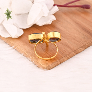 Pink Amethyst Hydro & Purple Amethyst Hydro Two Stone <b>Ring</b> <b>Brass</b> Gold Plated Adjustable Trendy Gemstone <b>Ring</b> - Product Image 5
