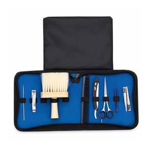 Ensemble de ciseaux de coiffure professionnels avec peigne, brosse, coupe-ongles et outils dans un étui bleu - Product Image 2