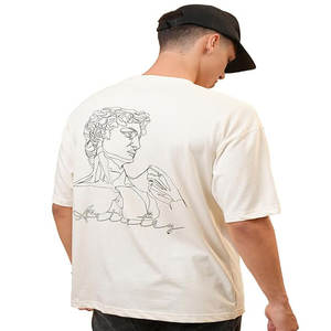 เสื้อยืดผ้าฝ้าย100% สำหรับผู้ชายโอเวอร์ไซส์ผ้าคอตตอนน้ำหนักมาก260กรัมเปิดไหล่ทรงหลวม - Product Image 4