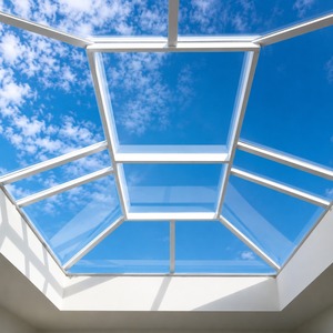 Lanterne de toit en verre géométrique moderne avec cadre en aluminium blanc, système d'éclairage naturel pour les intérieurs résidentiels - Product Image 4