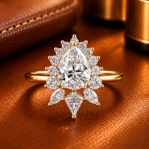 Unique Kite Shape Cluster <b>Ring</b> Pear Cut Lab Grown Diamond Engagement <b>Rings</b> 18K Solid <b>Gold</b> Elegant Fine Jewelry Anniversary <b>Rings</b> - Product Image 1
