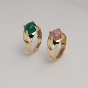 Natural Green Onyx <b>Statement</b> <b>Ring</b> Gold Plated Brass Handmade Bold Cabochon Gemstone <b>Ring</b> For Women Gift - Product Image 2