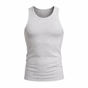 Camiseta sin mangas transpirable de punto para hombre, cuello redondo, color liso, para gimnasio, fitness, deporte, atlética, OEM, ODM - Product Image 1