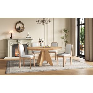 TREXM <b>Rustic</b> <b>Farmhouse</b> 42 58 Inch Extendable Vintage <b>Dining</b> <b>Table</b> Set 4 6 4 Upholstered Chairs for Kitchen <b>Dining</b> Room - Product Image 3