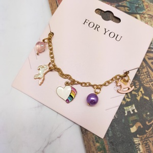 Bracelet Licorne Accessoires Cœur Arc-en-ciel Coloré Perles Décoratives pour Remise de Diplôme, Fêtes et Usage Quotidien - Product Image 1