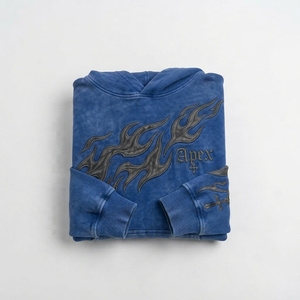 Sweat-shirt à capuche brodé bleu pour homme en molleton de coton premium, style streetwear, avec logo personnalisé, vente en gros, tendance - Product Image 4