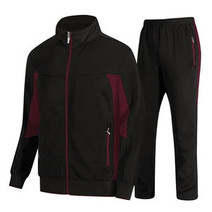 Men's Black And <b>Burgundy</b> Tracksuit Set Full Sleeve Zipper Stand Collar Sporty Casual Wear Autumn Style Breathable Polyester - Product Image 1
