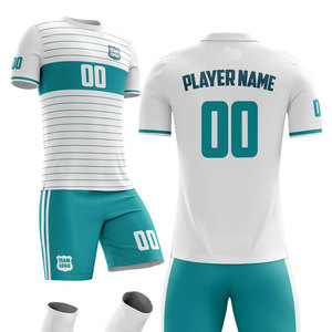 ชุดฟุตบอลชาย พิมพ์ลายแบบ Sublimated เต็มตัว ชุดฟุตบอลระบายอากาศได้ดี สีน้ำเงินและสีขาว ชุดฟุตบอลแบบกำหนดเองสำหรับทีม - Product Image 2