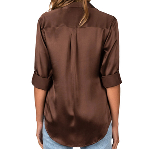 เสื้อผ้าผู้หญิง เสื้อไหมคอวีทรงหรูหรา แขนสั้น สีพื้น ผ้าไหมแท้ แฟชั่นลำลอง สไตล์หลวมๆ สำหรับฤดูร้อน - Product Image 3