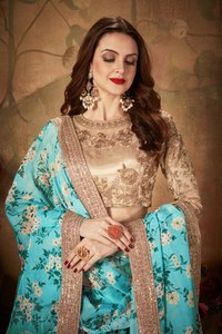 Blue Floral Organza A-Line Floor-Length <b>Lehenga</b> Choli Embroidered Bollywood Wedding Dress Women Party Outfit - Product Image 2