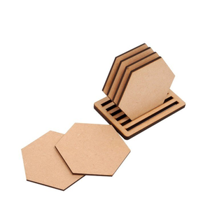 Sous-verres en MDF vierges personnalisables avec logo, formes feuille, hexagone, rond et carré - Product Image 4