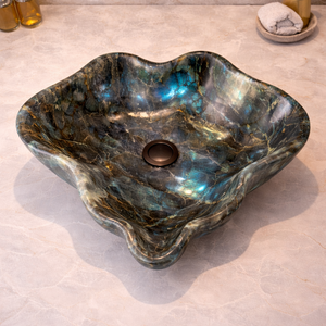 Lavabo de Mármol Labradorita Azul, Lavabo de Baño de Piedra Natural de Lujo, Lavabo de Mármol Hecho a Mano, Lavabo Moderno para Encimera - Product Image 1