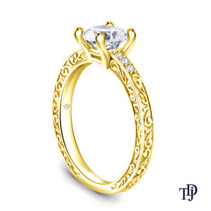 Anillo de compromiso de oro de 10K con grabado de caligrafía antigua y diamante verde de laboratorio, venta al por mayor y al por menor de joyería internacional OEM - Product Image 4