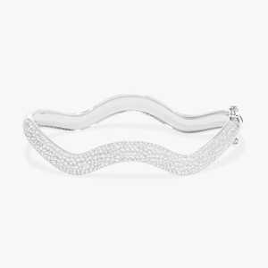 Diamond Wavy Bangle 6.25" Double Security Lock Classic Luxury Modern Cuff <b>Bracelets</b> Round Cut Lab Grown 14K <b>Solid</b> Gold Wholesale - Product Image 4