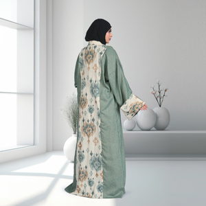 Abaya de Lino con Frente Abierto y Elegantes Paneles en Contraste con Estampado Digital, Prenda Moderna y Recatada, Larga hasta el Suelo, Moda Femenina - Product Image 2