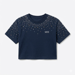 Women Clothing Crystals <b>Rhinestone</b> Crop <b>Top</b> women's shirt Custom Logo embellished Cotton Breathable Streetwear Oversized Fit - Product Image 3