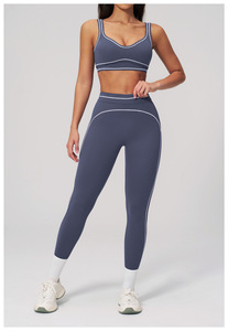 High Waist Knitted Solid Color Sport <b>Leggings</b> With White <b>Line</b> Detail Stretch Breathable Quick Dry Women's Activewear All Seasons - Product Image 4