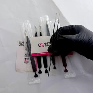45/90/Straight Black Powder Coating <b>Silver</b> Diamond Grip Curved Stainless Steel Anti-Magnetic 10mm Smooth/Fiber Eyelash Tweezers - Product Image 2