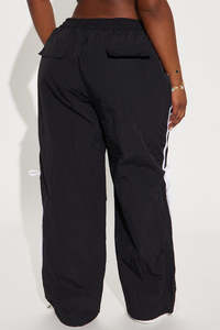 Womens Wide Leg Nylon Track Pants Side Stripe <b>Drawstring</b> Bow Detail Casual Streetwear Men's Pants & <b>Trousers</b> - Product Image 5