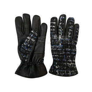 Gants en cuir pour femmes en gros, en peau de mouton, à carreaux, en tissu bouclé tweed, élégants, design personnalisé, mode hiver - Product Image 3
