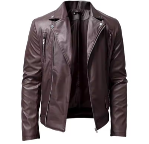 แจ็คเก็ตหนังทรงสลิมสำหรับผู้ชาย สไตล์ไฮสตรีท คอตั้ง น้ำหนักเบา ปิดด้วยซิป เหมาะสำหรับฤดูหนาว รับผลิตแบบ OEM - Product Image 1