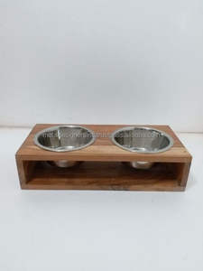 Stainless Steel <b>Bowls</b> <b>Pet</b> <b>Feeder</b> With Wooden Stand - Product Image 5