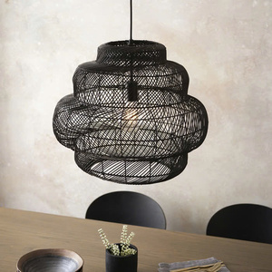 Three-tiered Rattan Lampshade. Modern Luxury Handmade Pendant Lamp for Decorating Restaurants and Hotels Black - Product Image 3