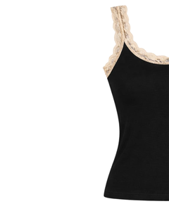 Camisole en coton noir personnalisée pour femme avec dentelle, coupe ajustée, sans manches, débardeur décontracté d'été, doux, respirant, style basique pour tous les jours - Product Image 3