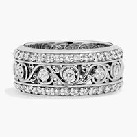 Bague large en or blanc 14 carats, style vintage, filigrane, avec diamant de laboratoire