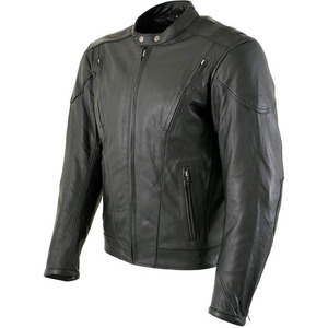 SAMROZ SPORTS Leather Men's <b>Racer</b> Style Collarless Premium Leather Motorcycle Biker Riders <b>Jackets</b> - Product Image 3