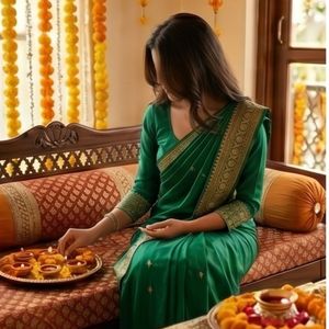 Sari en soie vert émeraude - Product Image 4